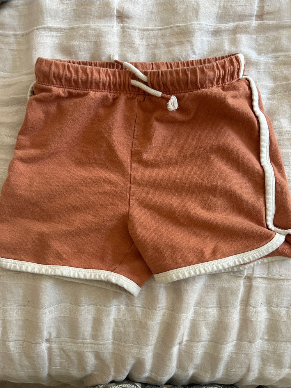 Little Co Kids Rust Orange Athletic Shorts with White Trim 12 Oeko Tex Organic